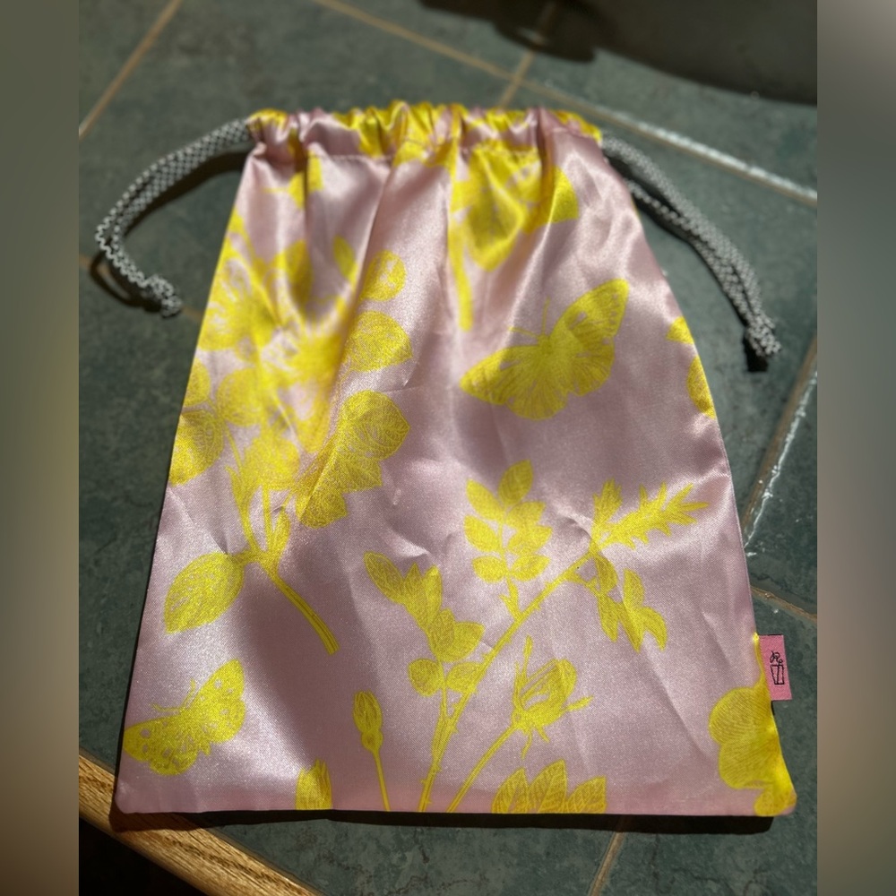 Pink and Yellow Drawstring Bag